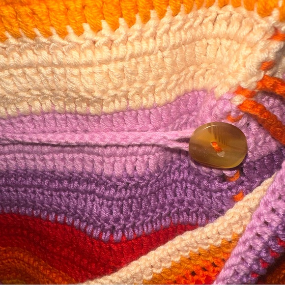 FARM Rio Multi Stripes Crochet Belted Mini Dress Size‎ Large Orange Purple Red - Picture 9 of 13